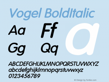 Vogel BoldItalic Altsys Fontographer 4.1 1/10/95 Font Sample