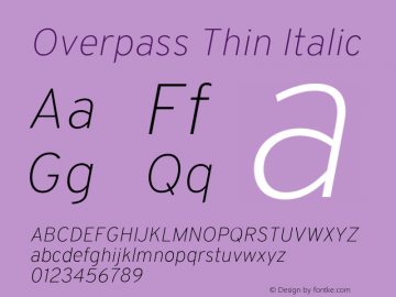 Overpass Thin Italic Version 3.000;DELV;Overpass Font Sample