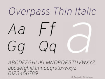 Overpass Thin Italic Version 3.000;DELV;Overpass Font Sample