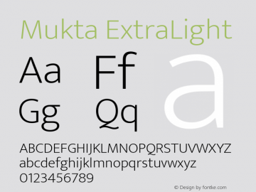 Mukta ExtraLight Version 2.538;PS 1.002;hotconv 16.6.51;makeotf.lib2.5.65220; ttfautohint (v1.6)图片样张