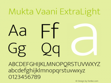 Mukta Vaani ExtraLight Version 2.538;PS 1.000;hotconv 16.6.51;makeotf.lib2.5.65220; ttfautohint (v1.6)图片样张