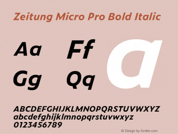 ZeitungMicroPro-BoldItalic Version 1.001 (license nr. 0000 - Underware) Font Sample