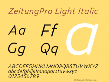 ZeitungPro-LightItalic Version 1.001 (license nr. 0000 - Underware)图片样张