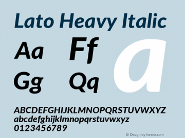 Lato Heavy Italic Version 2.015; 2015-08-06; http://www.latofonts.com/ Font Sample