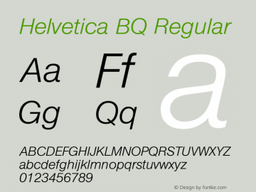 HelveticaBQ-LightItalic 001.000 Font Sample