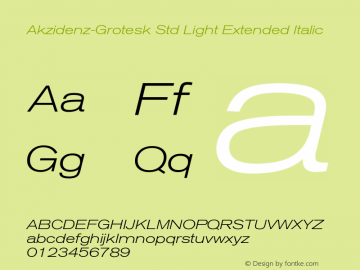 AkzidenzGroteskStd-LigExtIt Version 001.000;Core 1.0.01;otf.5.02.2291;15.06W Font Sample