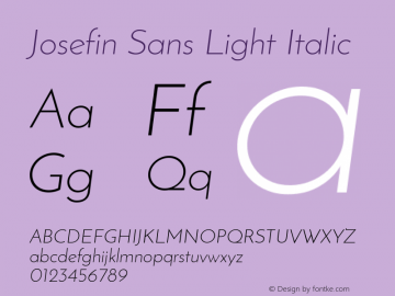 Josefin Sans Light Italic Version 1.0 Font Sample