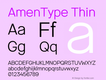 AmenType-Thin Version 1.002 Font Sample