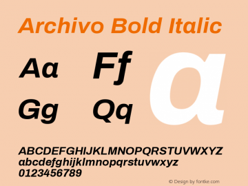 Archivo Bold Italic Version 1.001;PS 001.001;hotconv 1.0.88;makeotf.lib2.5.64775 Font Sample