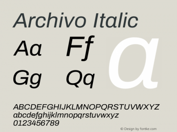 Archivo Italic Version 1.001;PS 001.001;hotconv 1.0.88;makeotf.lib2.5.64775 Font Sample