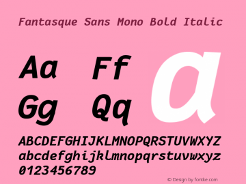 Fantasque Sans Mono Bold Italic Version 1.7.1 ; ttfautohint (v1.4.1.16-c0b8)图片样张