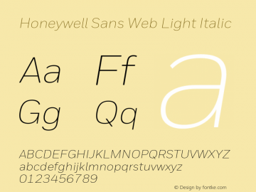 Honeywell Sans Web Light Italic Version 1.003; Honeywell Sans Web Light Italic图片样张