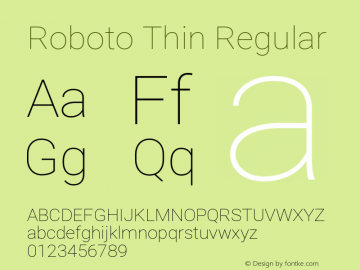 Roboto Thin Regular  Font Sample