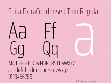 Saira ExtraCondensed Thin Regular  Font Sample
