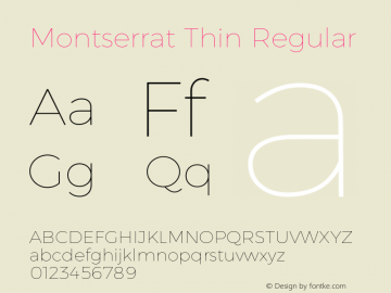 MontserratThin Version 1.0 Font Sample