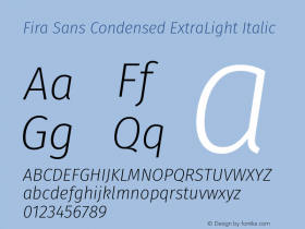 Fira Sans Condensed ExtraLight Italic  Font Sample