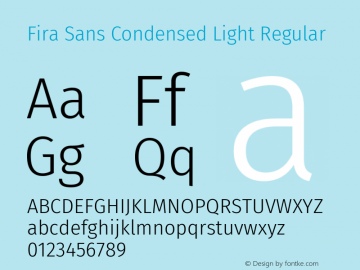 FiraSansCondensedLight Version 1.0 Font Sample