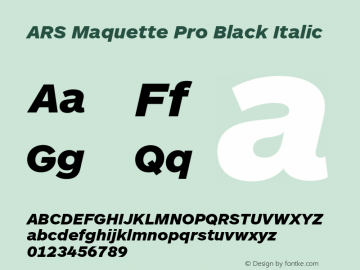 ARSMaquettePro-BlackItalic Version 3.002 Font Sample