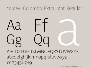 Yaldevi Colombo ExtraLight Regular  Font Sample