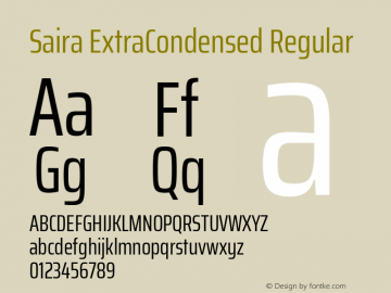 Saira ExtraCondensed Regular  Font Sample