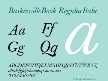 BaskervilleBook RegularItalic 1.0 Fri Oct 27 09:35:32 1995 Font Sample