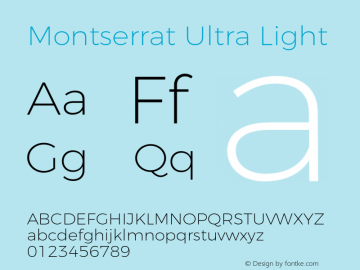 Montserrat-UltraLight Version 3.100;PS 003.100;hotconv 1.0.88;makeotf.lib2.5.64775 Font Sample