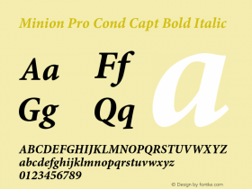 Minion Pro Cond Capt Bold Italic Version 1.022;PS 001.001;Core 1.0.35;makeotf.lib1.5.4492图片样张