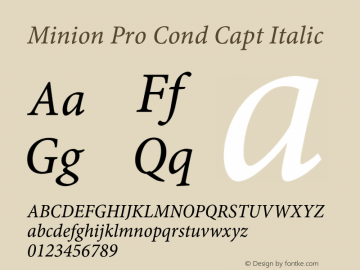 Minion Pro Cond Capt Italic Version 2.015;PS 002.000;Core 1.0.38;makeotf.lib1.7.9032 Font Sample