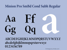 Minion Pro SmBd Cond Subh Regular OTF 1.010;PS 001.000;Core 1.0.27;makeotf.lib1.3.1 Font Sample