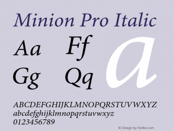 Minion Pro Italic OTF 1.010;PS 001.000;Core 1.0.27;makeotf.lib1.3.1 Font Sample