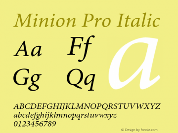 Minion Pro Italic OTF 1.011;PS 001.000;Core 1.0.27;makeotf.lib1.3.1 Font Sample