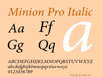 Minion Pro Italic Version 2.015;PS 002.000;Core 1.0.38;makeotf.lib1.7.9032 Font Sample