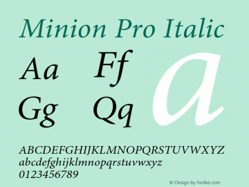Minion Pro Italic OTF 1.0;PS 000.016;Core 1.0.22;hotunix 1.18 Font Sample
