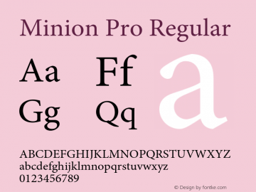 Minion Pro Regular Version 2.103;PS 2.000;hotconv 1.0.67;makeotf.lib2.5.29150 Font Sample