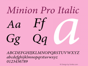 Minion Pro Italic Version 2.108;PS 2.000;hotconv 1.0.67;makeotf.lib2.5.33168 Font Sample