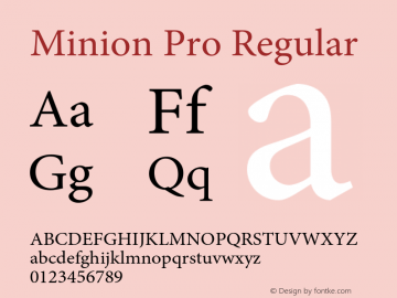 Minion Pro Regular Version 2.112;PS 2.000;hotconv 1.0.70;makeotf.lib2.5.5900 Font Sample