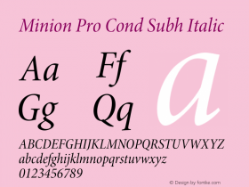 Minion Pro Cond Subh Italic OTF 1.011;PS 001.000;Core 1.0.27;makeotf.lib1.3.1 Font Sample