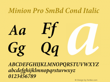 Minion Pro SmBd Cond Italic Version 2.030;PS 2.000;hotconv 1.0.51;makeotf.lib2.0.18671图片样张