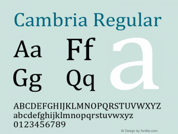Cambria Version 6.96 Font Sample