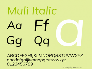 Muli Italic  Font Sample