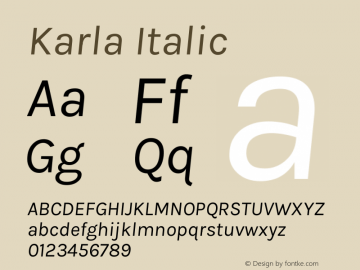Karla Italic  Font Sample