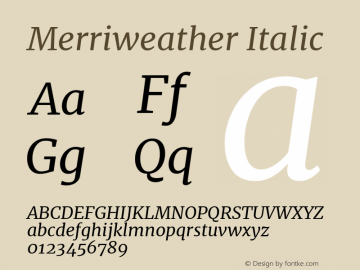 Merriweather Italic  Font Sample
