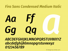 Fira Sans Condensed Medium Italic  Font Sample