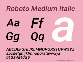 Roboto Medium Italic  Font Sample