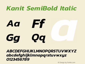 Kanit SemiBold Italic  Font Sample