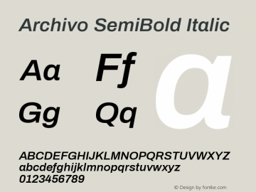 Archivo SemiBold Italic  Font Sample