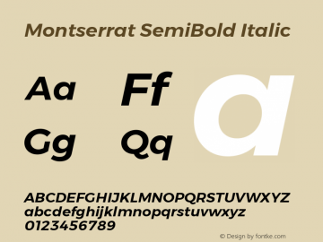 Montserrat SemiBold Italic  Font Sample