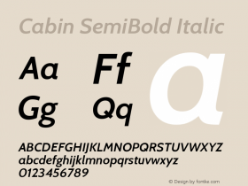 Cabin SemiBold Italic  Font Sample