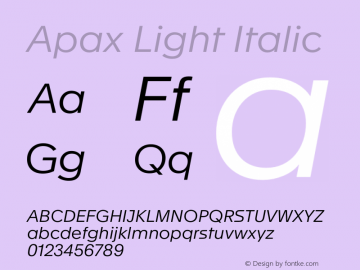 Apax Light Italic Version 1.000 Font Sample