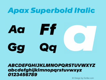Apax Superbold Italic Version 1.000 Font Sample